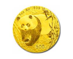 China Panda 1/10 Unze 2002 Goldpanda 50 Yuan in original Folie eingeschweißt