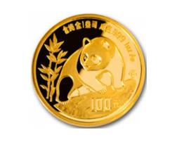China Panda 1/10 Unze 1990 Goldpanda 10 Yuan in original Folie eingeschweißt