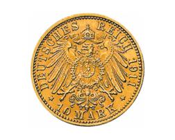 10 Mark Kaiserreich Baden 1909-1913 Friedrich II Jaeger 191