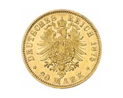 20 Mark Kaiserreich Bayern 1874-1878 Ludwig II Jaeger 197