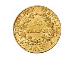 20 Franc Frankreich Napoleon ohne Kranz